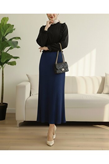 Modamorfo Elastic waist pleated pencil skirt - navy