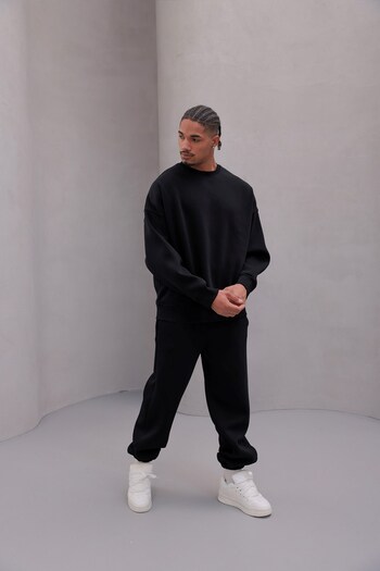 The Champ Clothing Ανδρικό σετ αθλητικής φόρμας Oversize Basic Μαύρο – Λαιμόκοψη, Ελαστικό πόδι, 3 κλωστές με ανάλαφρο χρώμα