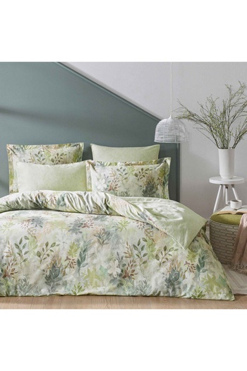 Linens Green Wisteria Cotton Satin Double Bed Cover Set