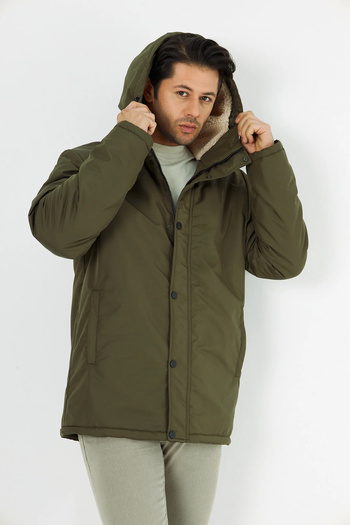 D1fference Men's Khaki Removable Hooded Windproof Winter Coats & Coats & Parka