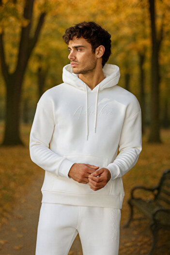 Pobudo Oversize Ecru Color Hooded Tracksuit Set