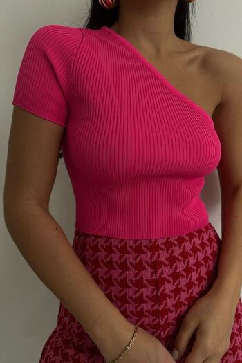 lovebox New Season Women's One Shoulder Crop High Quality Blouse 23S24005