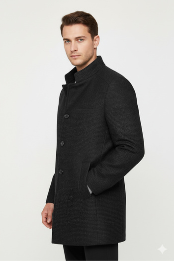 SÜVARİ Süvari Comfortable Fit Dobby Wool Anthracite Judge Collar Men's Coat