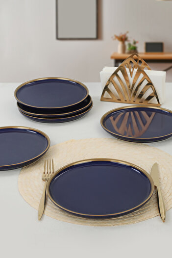 Keramika Cobalt Gold Mesh Nordic Cake Plate 22 cm 6 Pieces