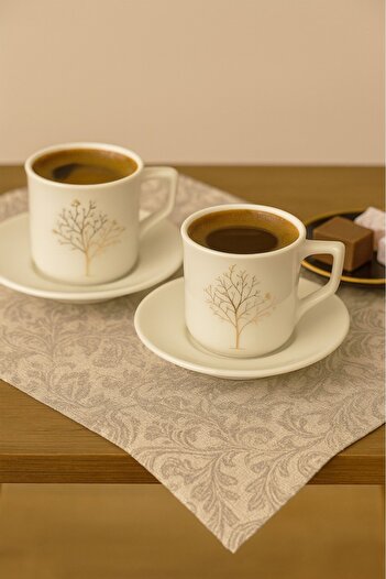 BeySüS Set of 2 Porcelain Coffee Cups with Tree of Life Pattern