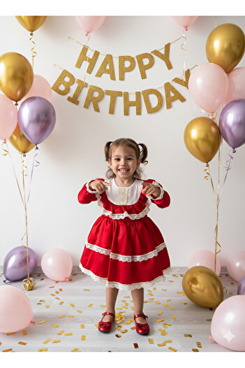 Serackids Kız Bebek Elbise Kız Çocuk Elbise Doğum Günü Parti Düğün Elbise Astarlı saten uzun kol