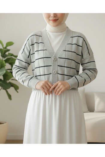 Modamorfo Large Button Knit Cardigan - Light Gray