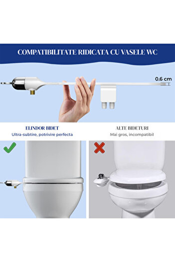 Elindor ® Ultra-Slim Bidet, Cold Water, Dual Nozzles, Adjustable Pressure, White