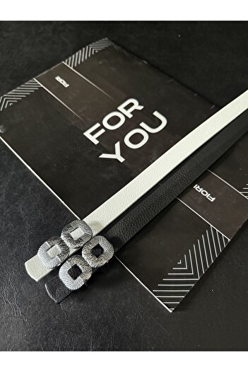 Fiori 2-Piece Quadrilateral Long Silver Buckle Thin Women's Belt, Coat Belt, Shirt Belt, Dress Belt