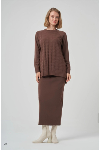 Nuss 1350 Houndstooth Mercerized Skirt Suit Coffee