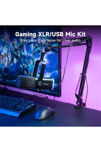Fifine AM8 Professional Microphone with Boom Arm Stand, USB/XLR Connectivity, RGB Lights, Black