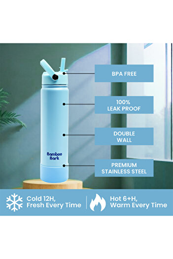 Bamboo Bark 750 ML Insulated Water Bottle with Sipper Lid – Stainless Steel Double Wall Vacuum Flask