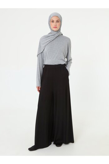Benin Viscose Trousers with Elastic Waist and Pockets - Black -