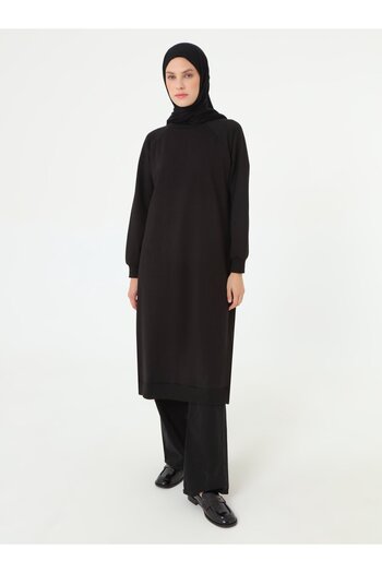 Benin Raglan Sleeve Long Basic Sweatshirt - Black - Benin