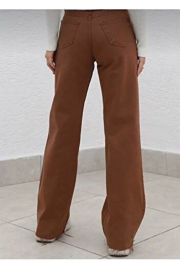 Trn JNS Brown Lycra Super High Waist Loose Jeans Palazzo Trousers. (SUPER HIGH) Wide Leg