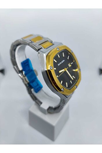 Store Gold Gümüş Siyah Kare Model Gizli Klips Çelik Erkek Saat