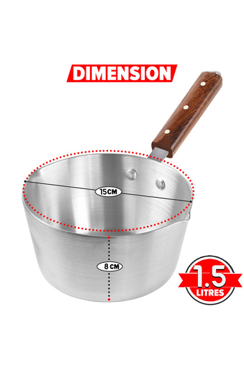 ELEGANT HOME Casserole for boiling milk and making sauce, aluminum pot with wooden handle, 1.5 liters capacity