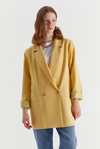 MARKALİSTE Single Button Blazer Jacket Yellow