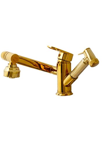 Trendy's Basin mixer, TRENDY S, mobile spout, extractable shower head, gold
