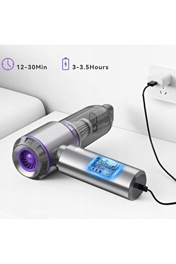 Flippy Portable Vacuum Cleaner, Type-C Charger, Fast Charging,2000mAh, 21x20x6.5 cm, Silver Purple