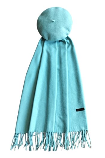 OEM Set sal din casmir verde-menta cu bereta asortata in stil frantuzesc, 200 x 75 cm