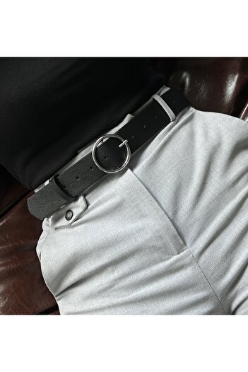 LİA KEMER Round Silver Buckle Women's Waist Belt, Casual Belt, Coat Belt, Pants Belt
