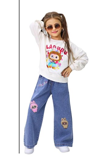 NURTOPU Girls' Children's Set Top and Bottom Set Seasonal Bottom High-Quality Jeans
