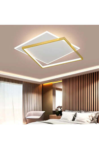 Alista Home Lustra LED cu telecomanda SOLARA 98 W, 2 Patrate, lumina Rece/Calda/Neutra, Dimabila, Auriu Alb