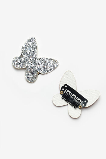 Le Mabelle Silver Glitter Butterfly Figured Hairless Baby Hair Clip