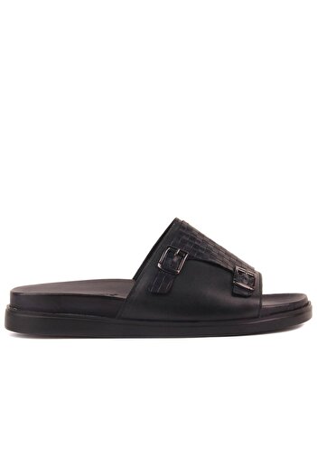 SailLakers - Navy Blue Leather Men's Slippers 107-705-2201