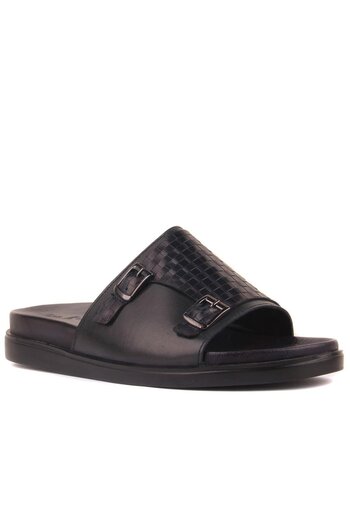 SailLakers - Navy Blue Leather Men's Slippers 107-705-2201