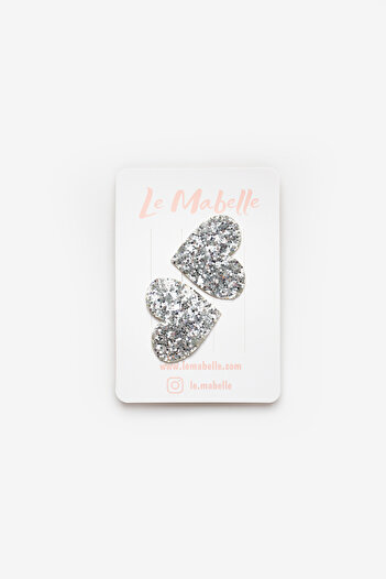 Le Mabelle Silver Glitter Heart Figured 2-Piece Hairless Baby Hair Clip