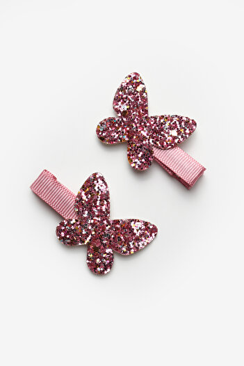 Le Mabelle Pink Glittery Butterfly Figured Girl's Clip Buckle