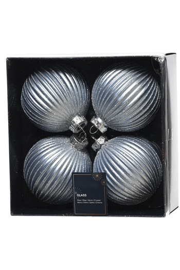 BraziPremium Set of 4 shiny matt Christmas tree balls, glass, 8 cm, grey