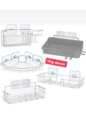 MG HOME 10 Pcs Strong Self Adhesive Hooks Corner Shelf Bathroom Shower Rack Hook, Waterproof Hanger