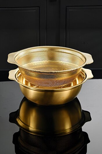 Qerhome Gold Stainless Steel Mixing Bowl – Deep Round Kitchen Bowl 26 cm