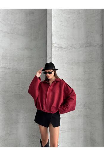 ÇEÇİM Women's Zippered Suede Lined Oversize Bomber Jacket Zyn-58812