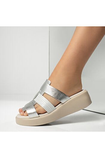 BMoD Silver leather women's casual platform slides MOD13625