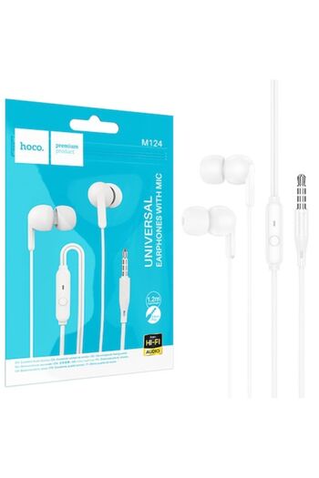 Hoco M124 Wired Earphones, In-Ear, 3.5mm, 1.2m, Mic & Volume Key, HiFi, White