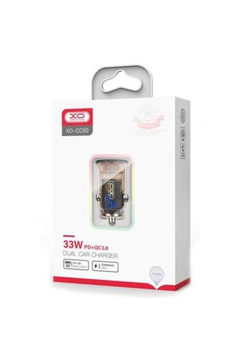 Xo Incarcator Auto (CC50) 33W, 1xUSB-C, 1xUSB-A, PD, QC 3.0, Clear Design, BROWN