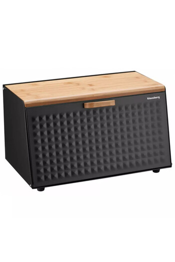 Klausberg Bread box KB 7467, 35.5 cm, Steel, Bamboo, Top and front lid, Black