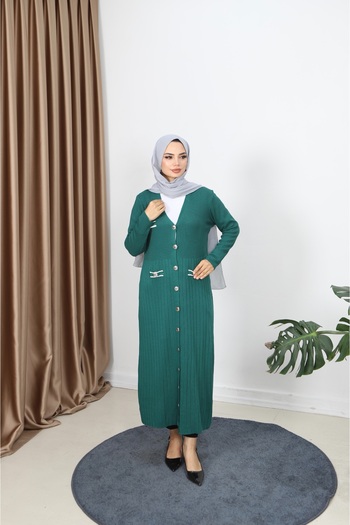 NİSUM MODA Mercerized Long Cardigan with Pocket Detail