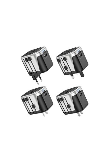 Hoco AC5 Convertor Priza, 2xUSB-A, Adaptor Universal, EU/UK/US/AUS, Black