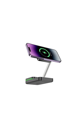 Hoco Wireless Charging Stand (CQ10), 15W, 3in1 Phone/Headphones/Watch, Fast Charging, Foldable, BLAC