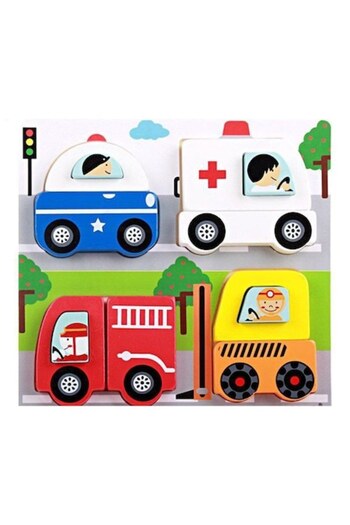 KABI 3D Wooden Puzzle for Children – Educational Toy with Vehicles, 18×18×3 cm