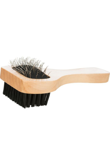 Trixie Tesala Double Soft Brush, Wooden Handle/Metallic and Synthetic Bristles, 6x13 cm, 2359