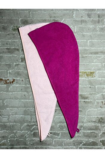 Fronte Home Hair Towel Hair Cap Set of 2 100% Cotton Drying after Bath, Pool and Sea Pink / Fuchsia