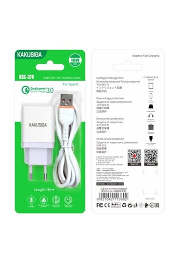 KAKU Incarcator Retea (KSC-370) + Cablu USB-C, 18W, 1xUSB-A, QC 3.0, White