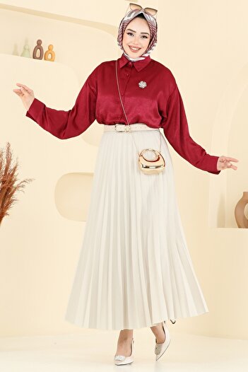 ModaMerve Front Buttoned Satin Shirt 5296Nfc1010-Ms Burgundy