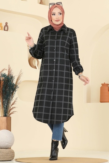 ModaMerve Shirt Collar Plaid Tunic 3062Ktr750-Ms Pattern 4 Anthracite
